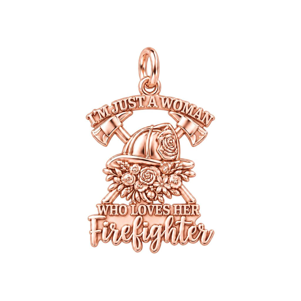 Firefighter Wife Floral Charm Bracelet – Personalized Gift – rose gold 2 cm charm, front view