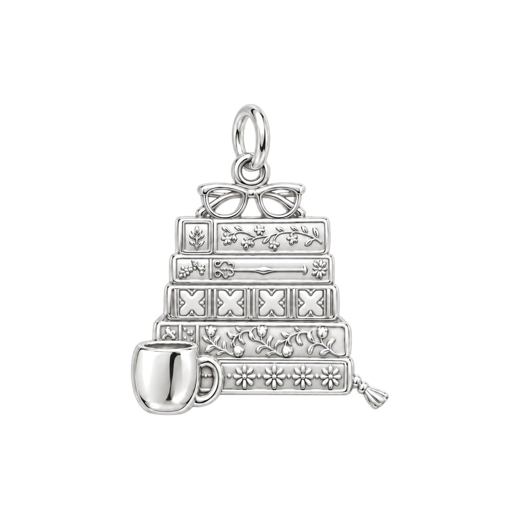Fireside Reading Nook Charm Bracelet – Personalized Book Mom Gift – silver charm, front view