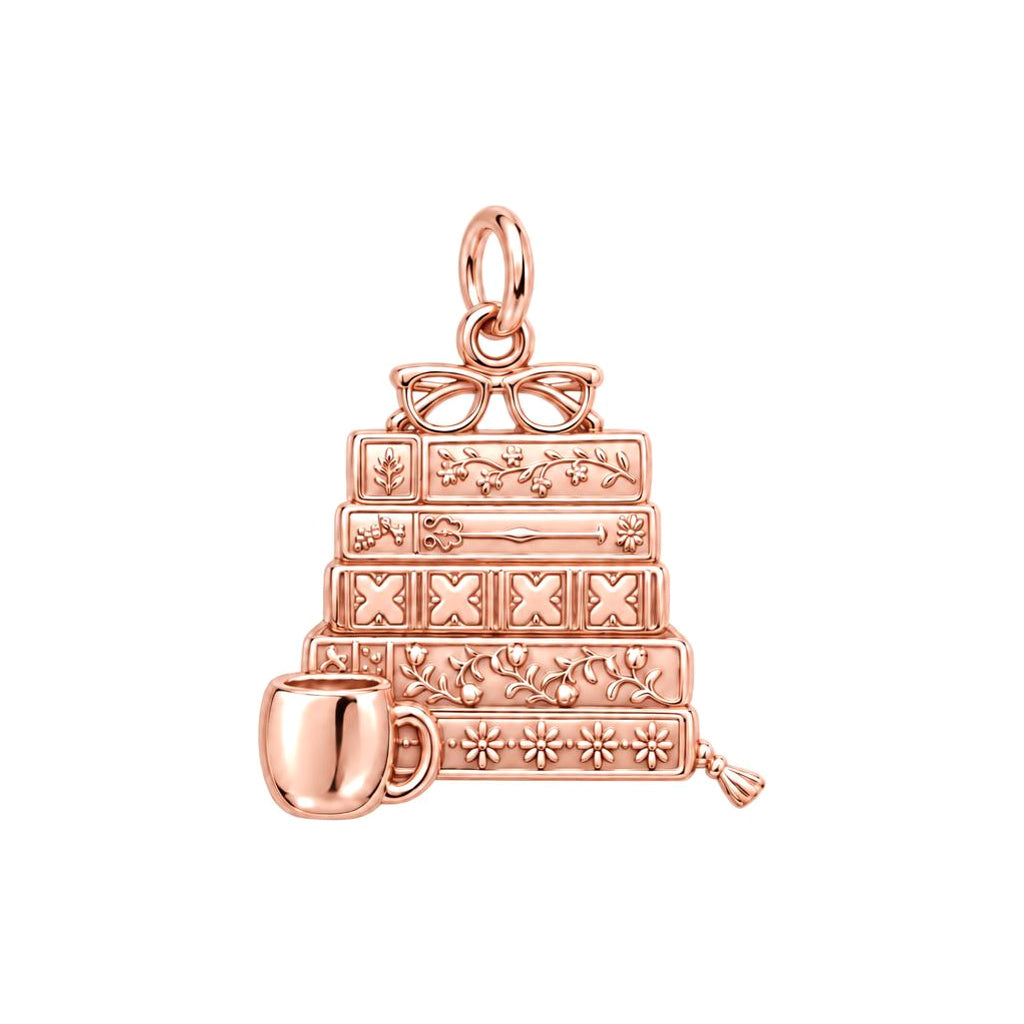 Fireside Reading Nook Charm Bracelet – Personalized Book Mom Gift – rose gold charm, front view