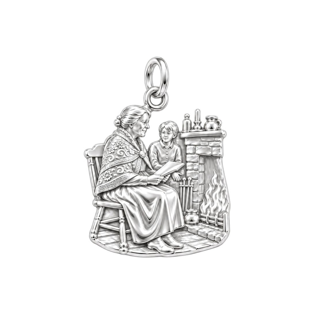 Fireside Stories Charm Bracelet – Personalized Grandma Gift – silver charm, front view