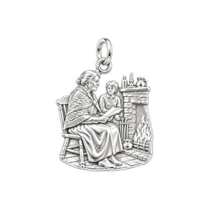 Fireside Stories Charm Bracelet – Personalized Grandma Gift – silver charm, front view