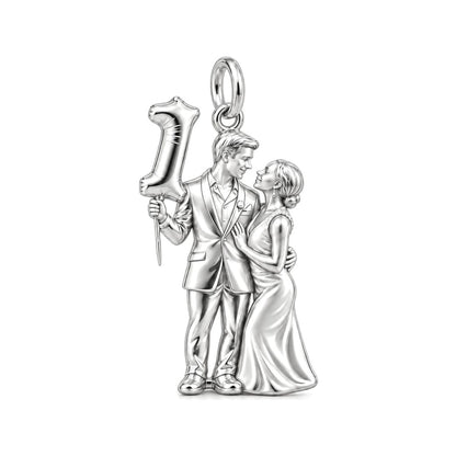 First Anniversary Celebration Charm Bracelet – Personalized Couple – silver charm, front view