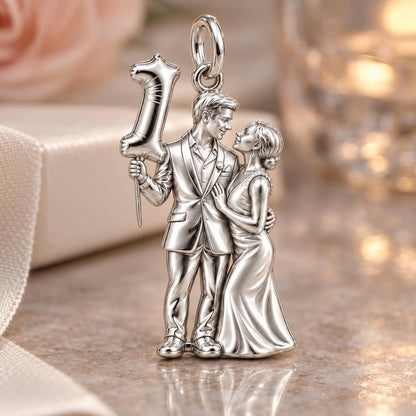 First Anniversary Celebration Charm Bracelet – Personalized Couple – macro detail of the charm