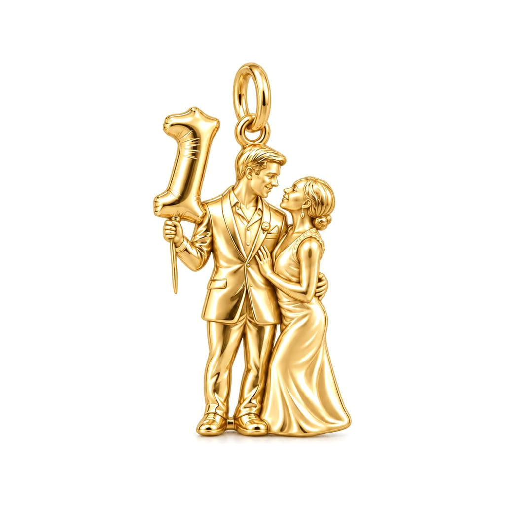 First Anniversary Celebration Charm Bracelet – Personalized Couple – 18K gold charm, front view