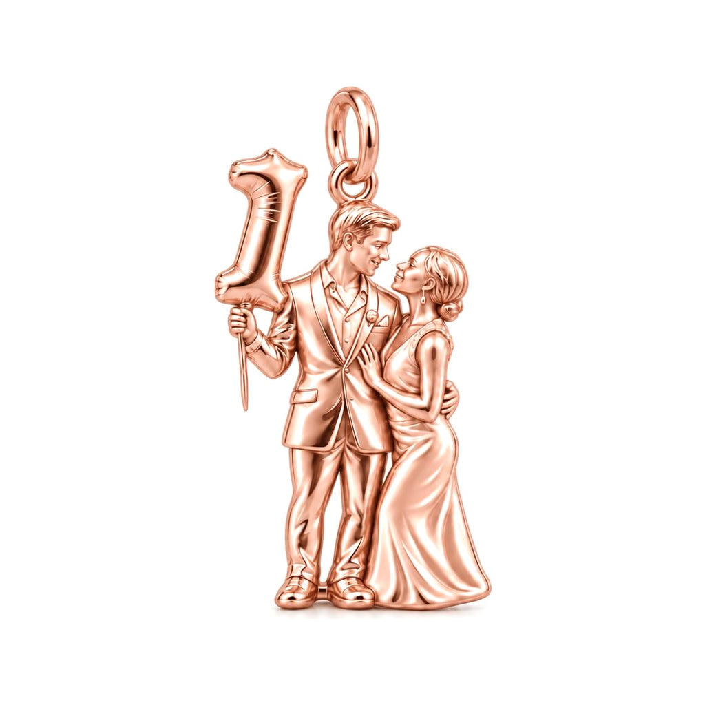 First Anniversary Celebration Charm Bracelet – Personalized Couple – rose gold charm, front view