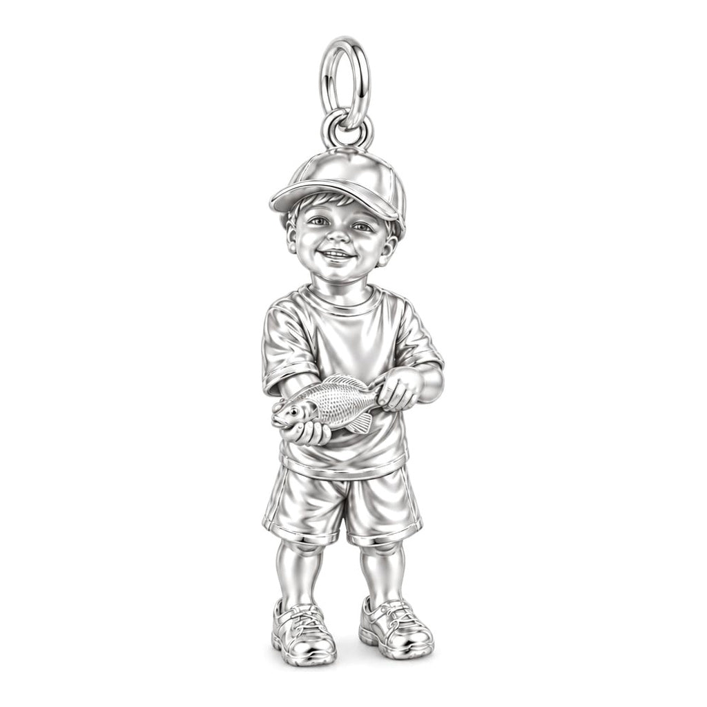 First Big Catch Charm Bracelet – Personalized Dad Gift – silver charm, front view