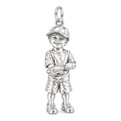 First Big Catch Charm Bracelet – Personalized Dad Gift – silver charm, front view