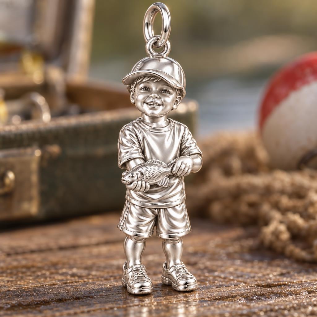 First Big Catch Charm Bracelet – Personalized Dad Gift – macro detail of the charm