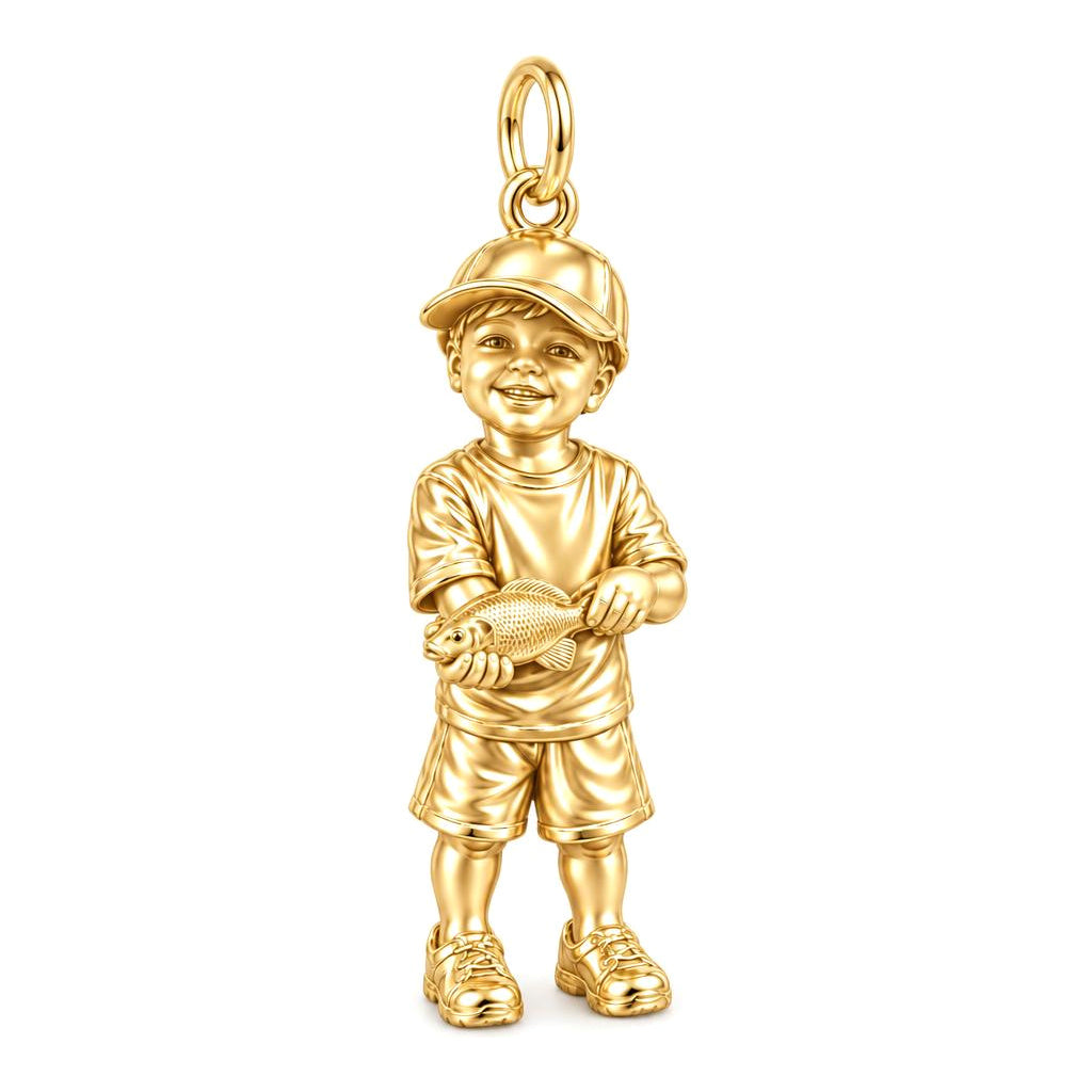 First Big Catch Charm Bracelet – Personalized Dad Gift – 18K gold charm, front view