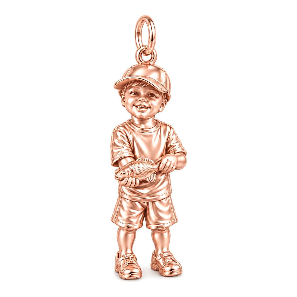 First Big Catch Charm Bracelet – Personalized Dad Gift – rose gold charm, front view
