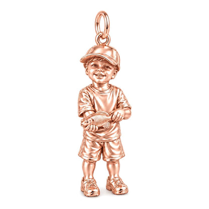 First Big Catch Charm Bracelet – Personalized Dad Gift – rose gold charm, front view