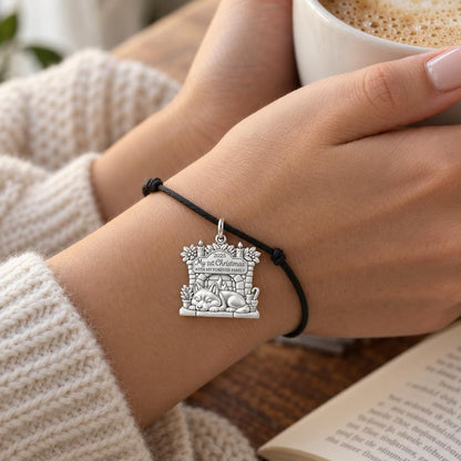First Christmas Forever Family Charm and Polyester Cord Bracelet Set – worn on the wrist on a black cord bracelet