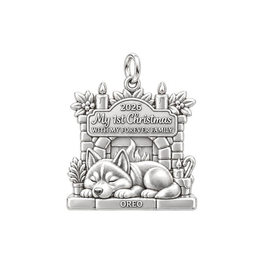 First Christmas Hearth Charm Bracelet – Personalized Dog Mom Gift – silver charm, front view