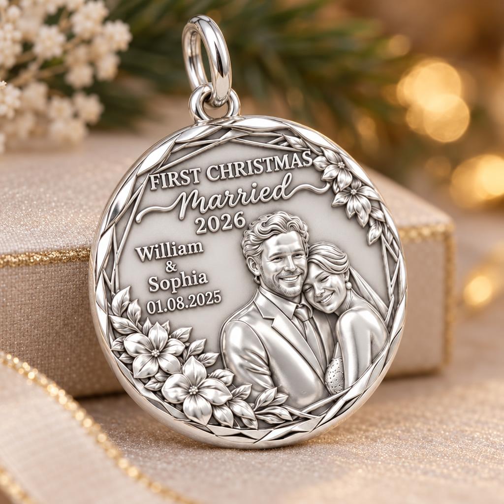 First Christmas Married Charm Bracelet – Personalized Couple Gift – macro detail of the charm