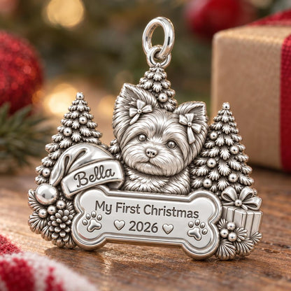 First Christmas Puppy Charm Bracelet – Personalized Dog Mom Gift – macro detail of the charm