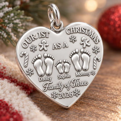 First Christmas Tiny Footprints Charm Bracelet – Personalized Mom Gift – macro detail of the charm