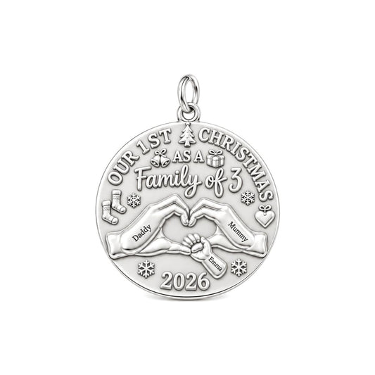 First Christmas Together Charm Bracelet – Personalized Mom Gift – silver plated 3 cm charm, front view