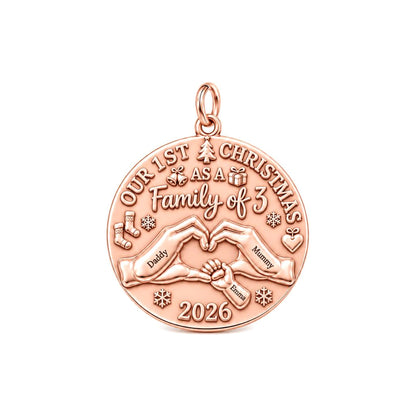 First Christmas Together Charm Bracelet – Personalized Mom Gift – rose gold 3 cm charm, front view