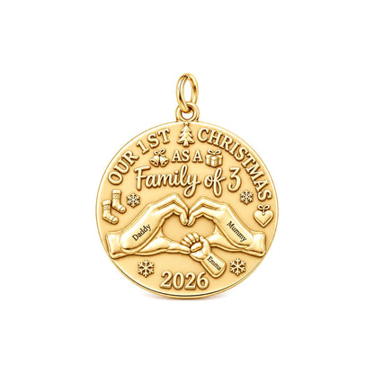 First Christmas Together Charm Bracelet – Personalized Mom Gift – 18K gold plated 3 cm charm, front view