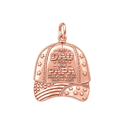 First Dad Now Papa Charm Bracelet – Personalized Papa Gift – rose gold 3 cm charm, front view