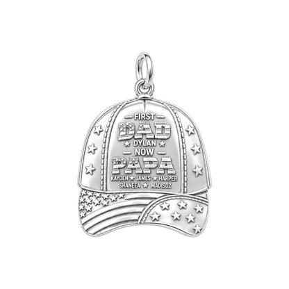 First Dad Now Papa Charm Bracelet – Personalized Papa Gift – silver plated 3 cm charm, front view