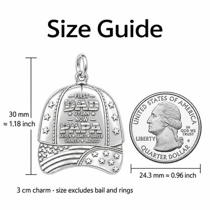 First Dad Now Papa Charm Bracelet – Personalized Papa Gift – size guide, 3 cm charm next to a quarter