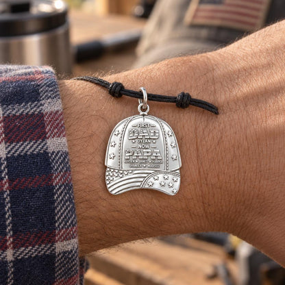 First Dad Now Papa Charm Bracelet – Personalized Papa Gift – worn on the wrist on a black cord bracelet