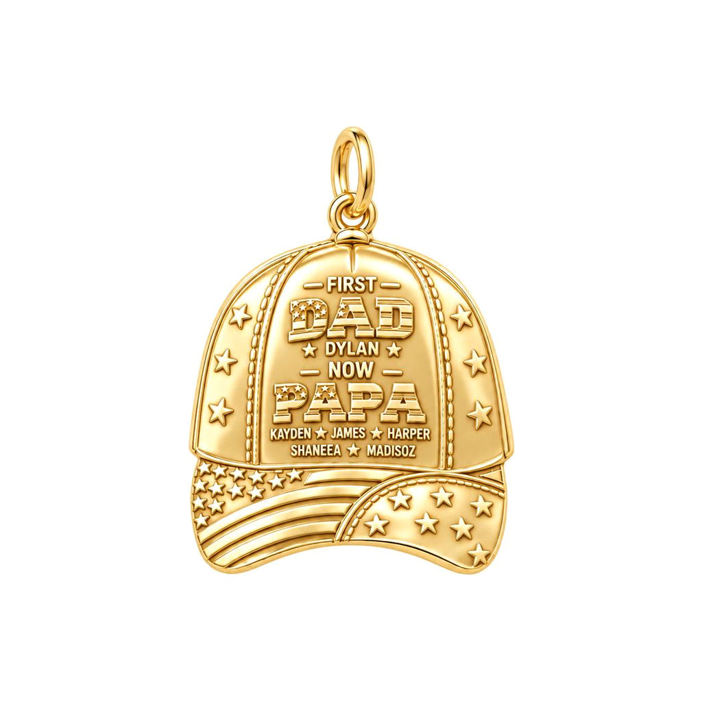 First Dad Now Papa Charm Bracelet – Personalized Papa Gift – 18K gold plated 3 cm charm, front view