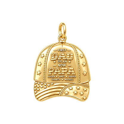 First Dad Now Papa Charm Bracelet – Personalized Papa Gift – 18K gold plated 3 cm charm, front view