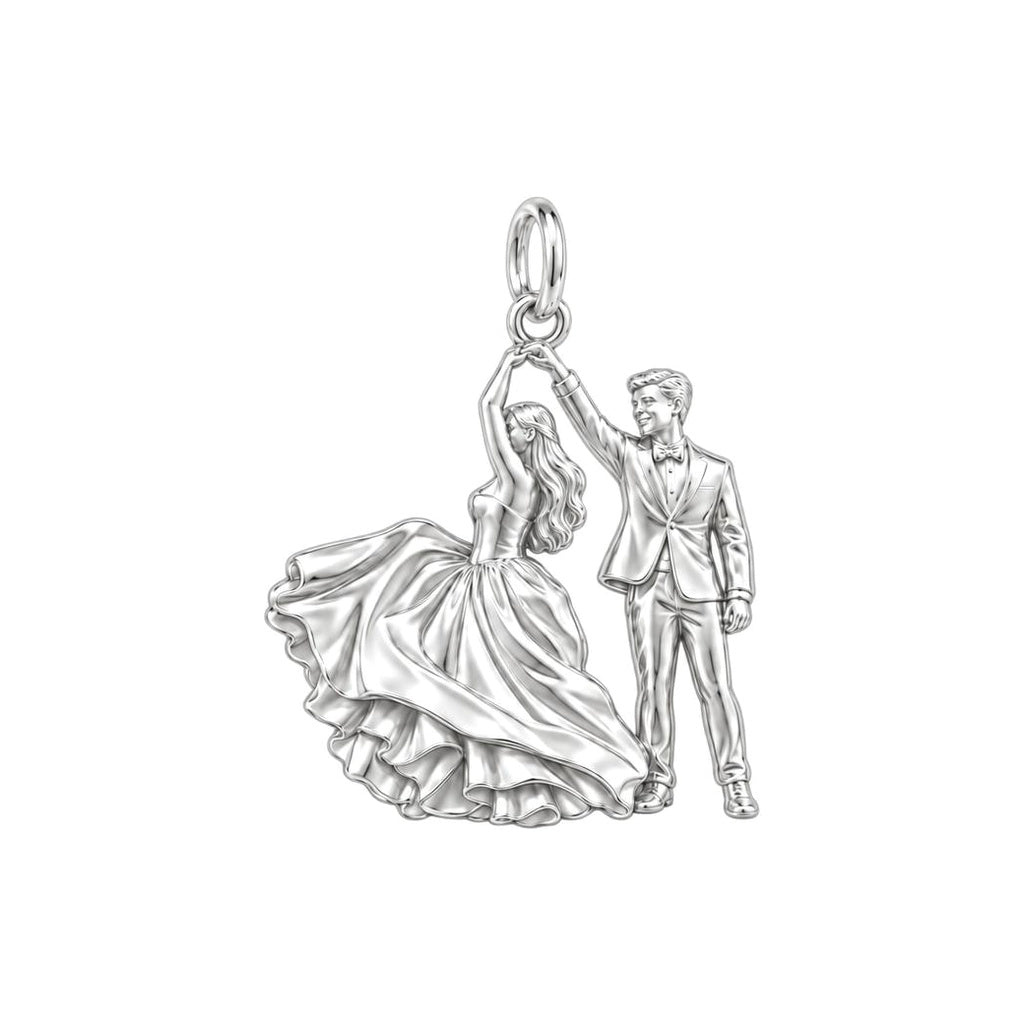 First Dance Silhouette Charm Bracelet – Personalized Couple Gift – silver charm, front view