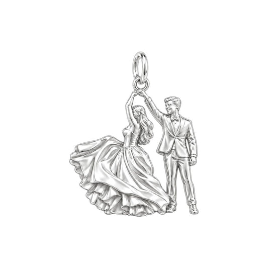 First Dance Silhouette Charm Bracelet – Personalized Couple Gift – silver charm, front view