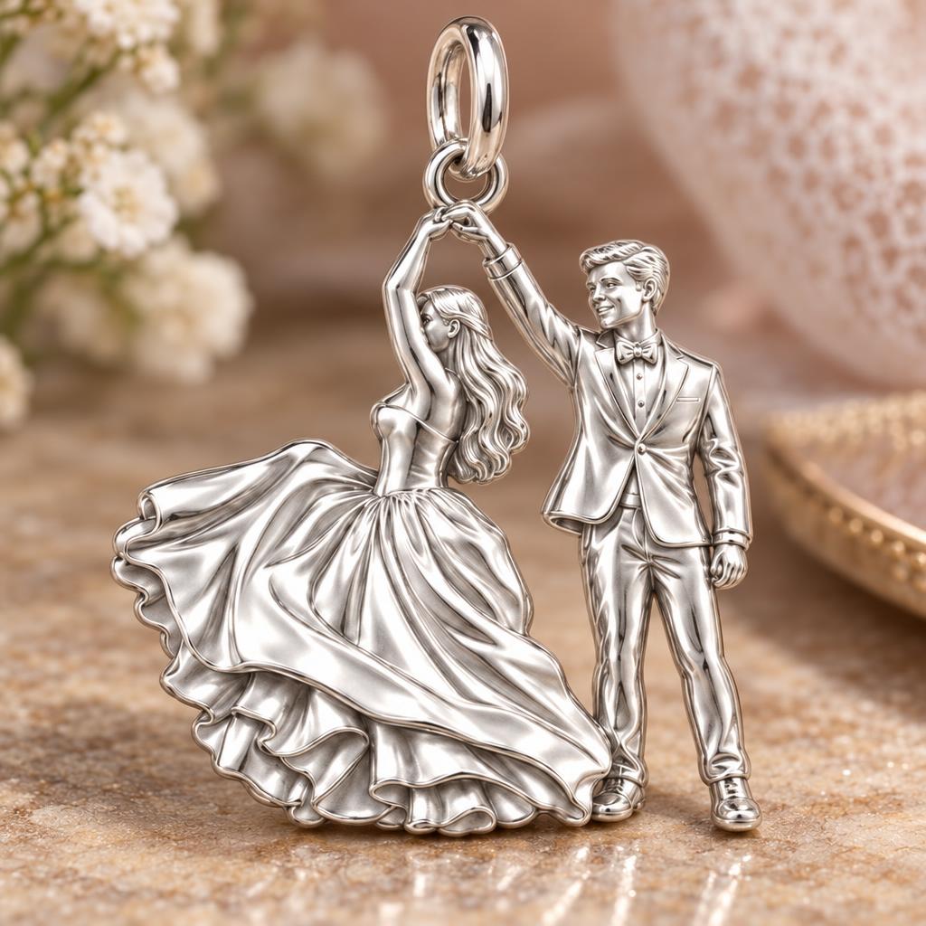 First Dance Silhouette Charm Bracelet – Personalized Couple Gift – macro detail of the charm