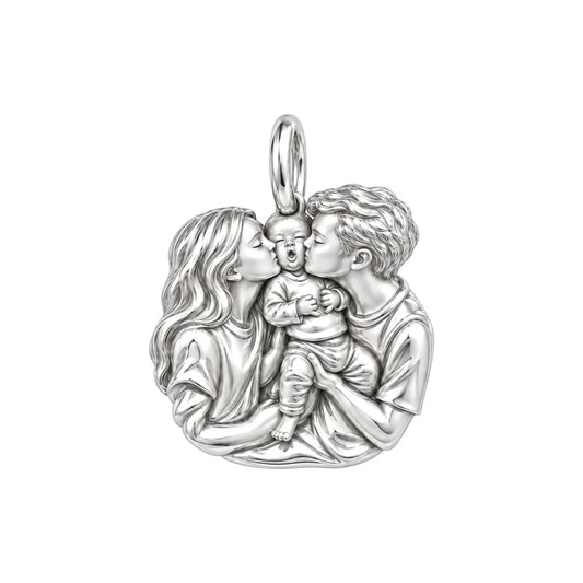 First Family Kiss Charm Bracelet – Personalized Mom Gift – silver charm, front view
