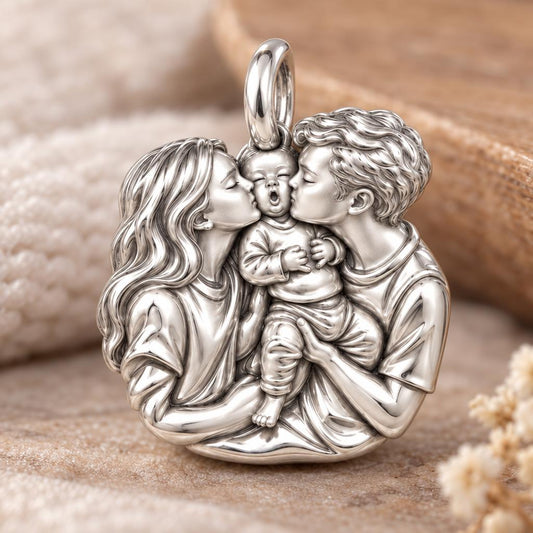 First Family Kiss Charm Bracelet – Personalized Mom Gift – macro detail of the charm