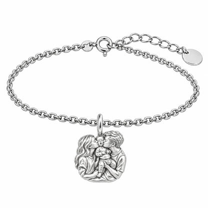 First Family Kiss Charm Bracelet Set – silver, front view