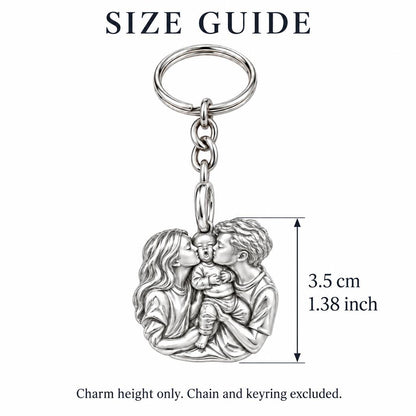 First Family Kiss Charm Keychain – size guide, 3.5 cm (1.38 in) charm, chain and keyring excluded