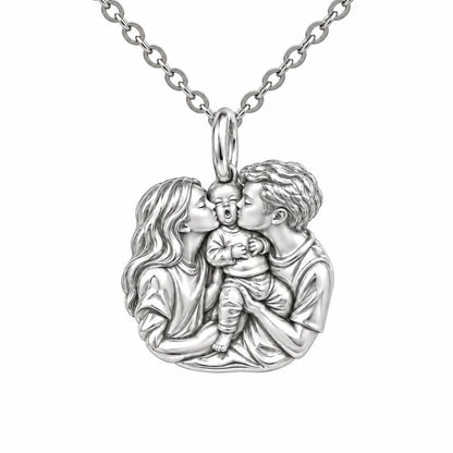 First Family Kiss Charm Necklace Set – silver, front view