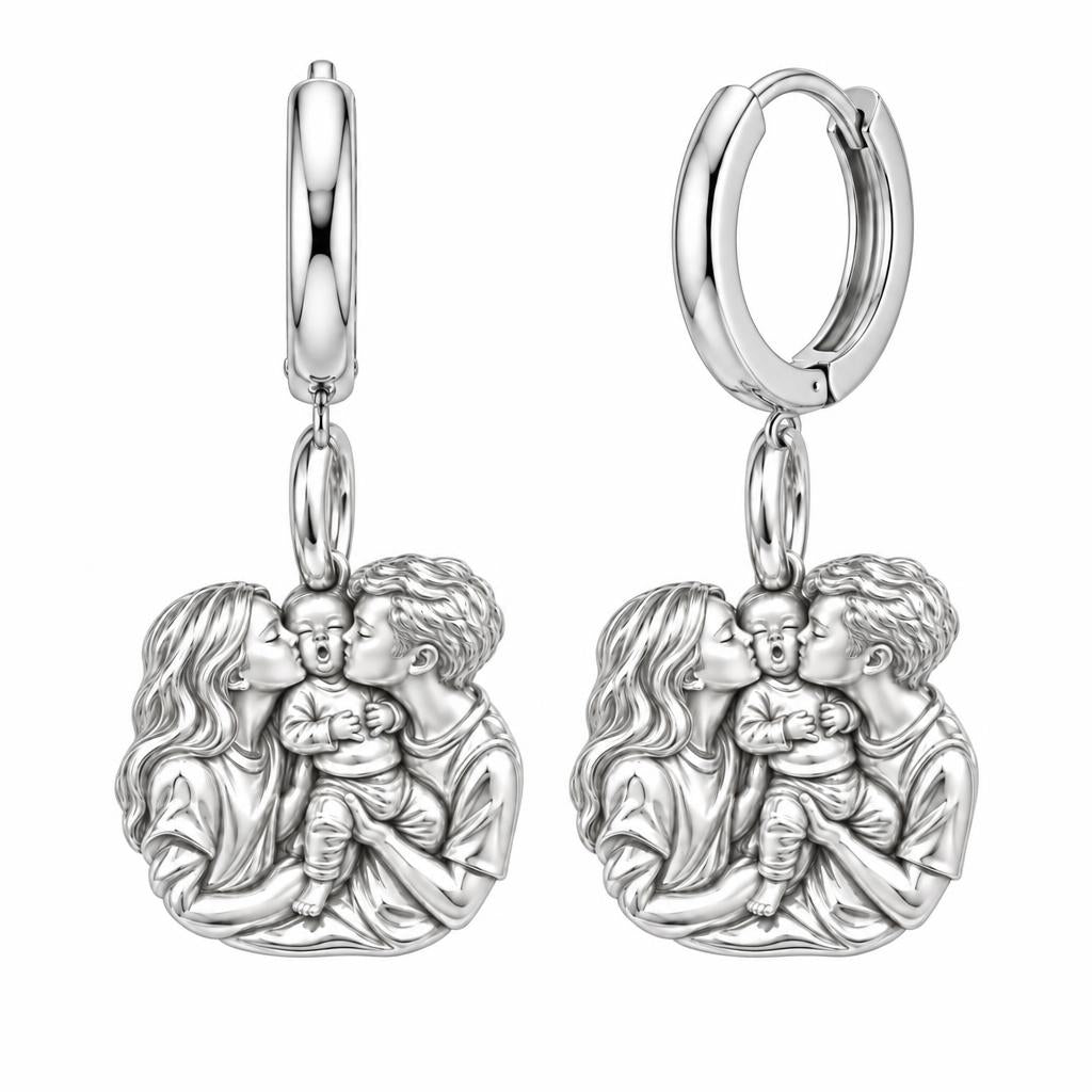 First Family Kiss Huggie Charm Earrings – silver, front view
