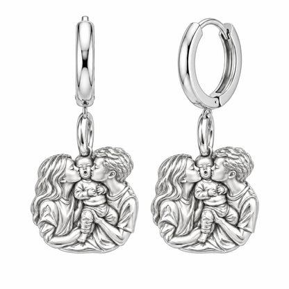 First Family Kiss Huggie Charm Earrings – silver, front view