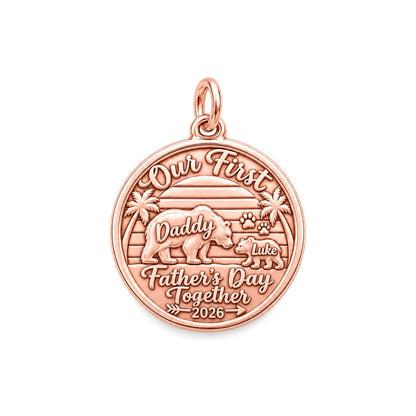 First Father's Day Bear Charm Bracelet – Personalized Dad Gift – rose gold 3 cm charm, front view