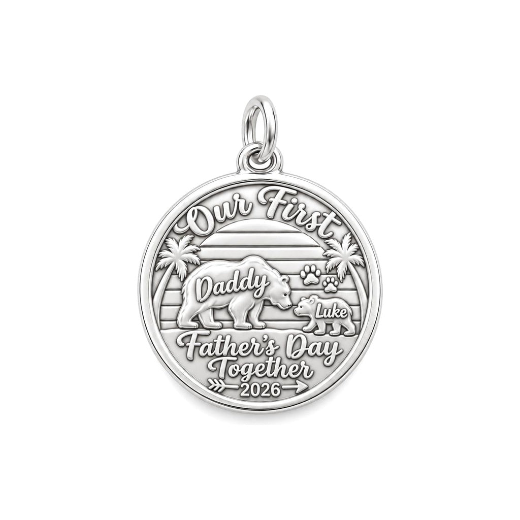 First Father's Day Bear Charm Bracelet – Personalized Dad Gift – silver plated 3 cm charm, front view