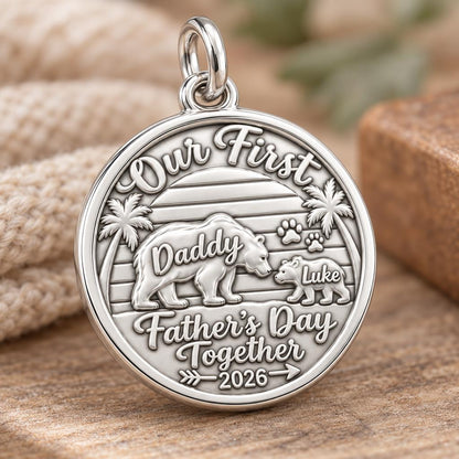 First Father's Day Bear Charm Bracelet – Personalized Dad Gift – macro detail of the charm