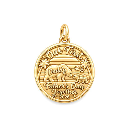 First Father's Day Bear Charm Bracelet – Personalized Dad Gift – 18K gold plated 3 cm charm, front view