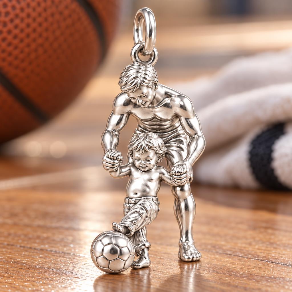 First Goal Together Charm Bracelet – Personalized Dad Gift – macro detail of the charm