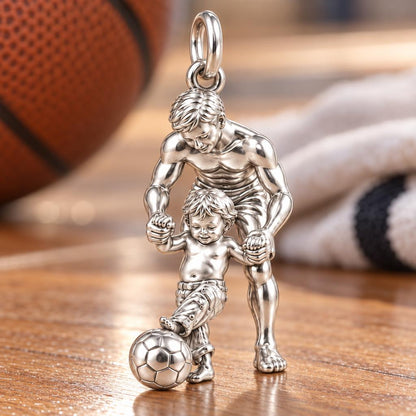 First Goal Together Charm Bracelet – Personalized Dad Gift – macro detail of the charm
