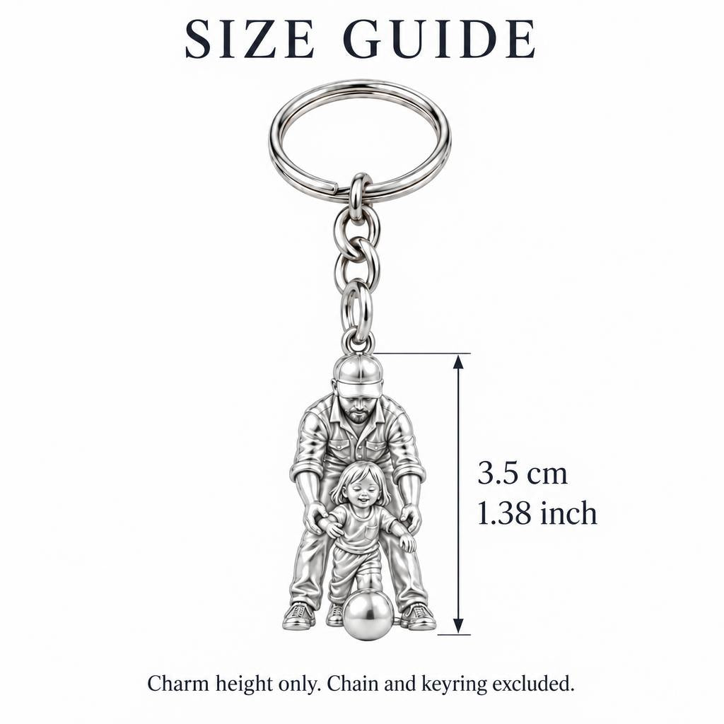 First Goal Together Charm Keychain – size guide, 3.5 cm (1.38 in) charm, chain and keyring excluded