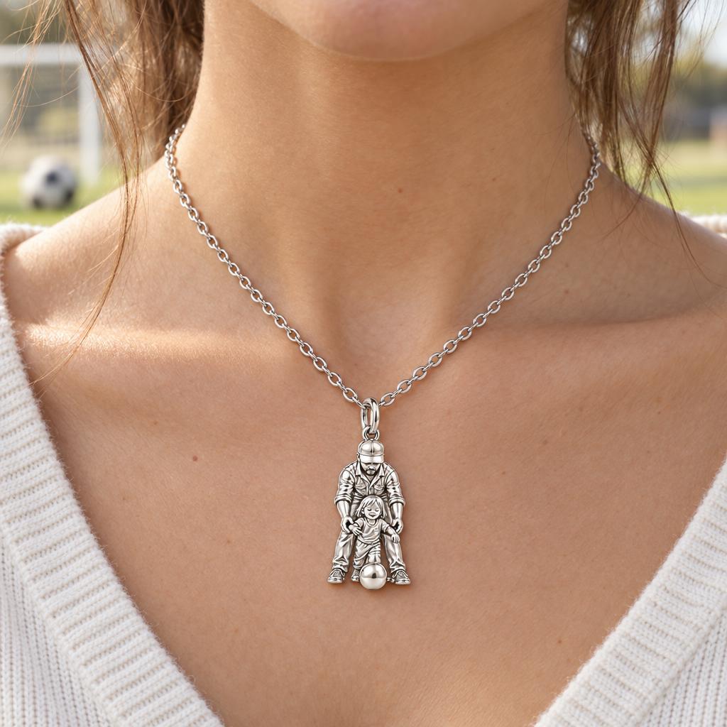 First Goal Together Charm Necklace Set – worn / in use