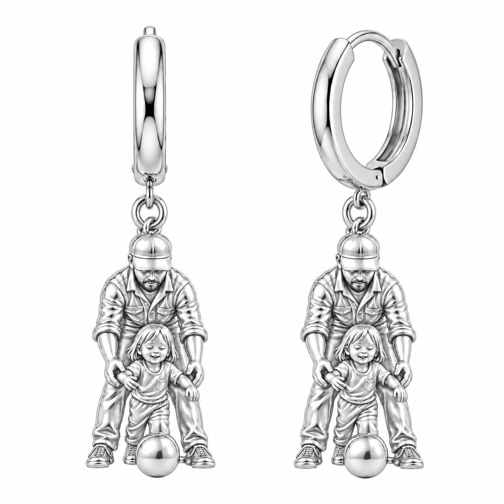 First Goal Together Huggie Charm Earrings – silver, front view