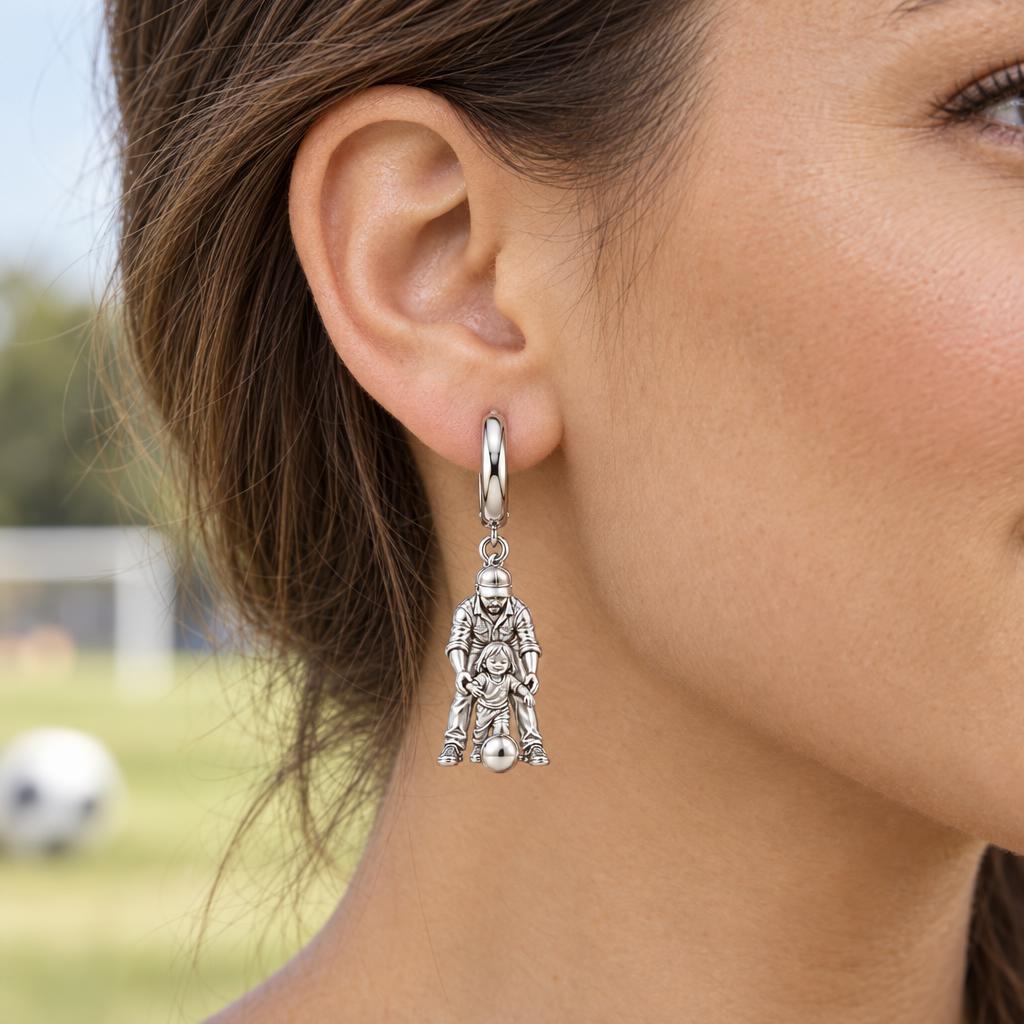 First Goal Together Huggie Charm Earrings – worn / in use