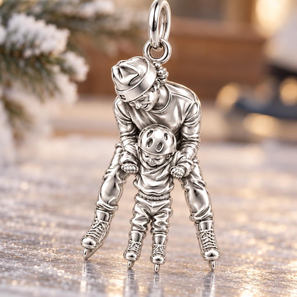 First Ice Skating Lessons Charm Bracelet – Personalized Dad Gift – macro detail of the charm